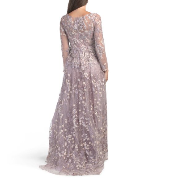 MAC DUGGAL Lilac Long Sleeve Floral Embellished Gown - Picture 2 of 2